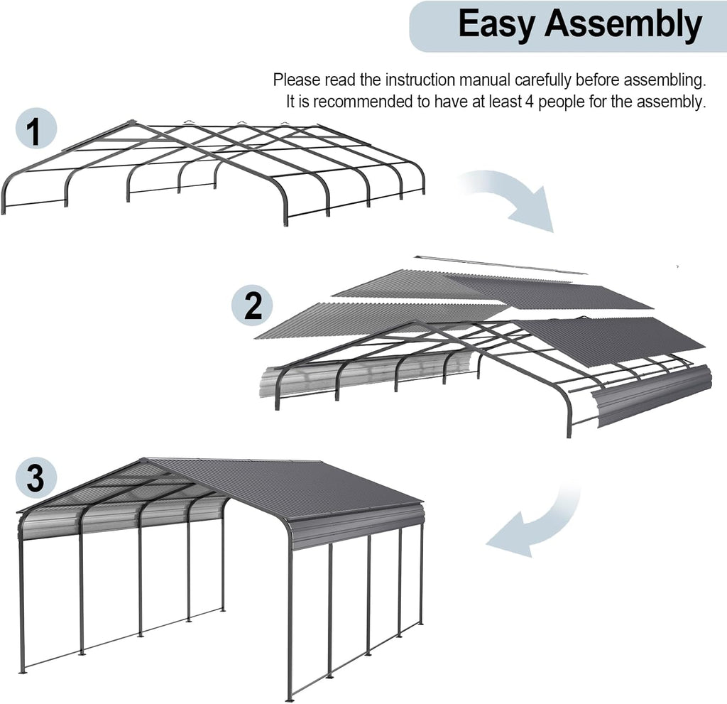 Heavy Duty Metal Carport Canopy 10 x 20 ft Gray P275
