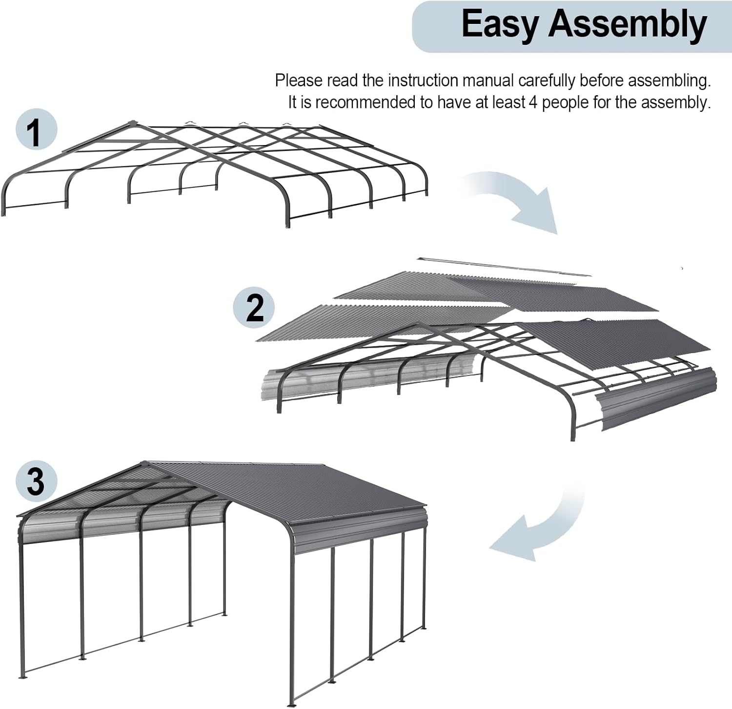 Heavy Duty Metal Carport Canopy 10 x 20 ft Gray P275