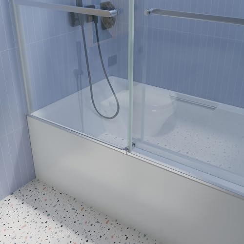 Frameless Sliding Tub Door 56-60in W x 65in H, Clear Tempered Glass, Brushed Nickel P567765