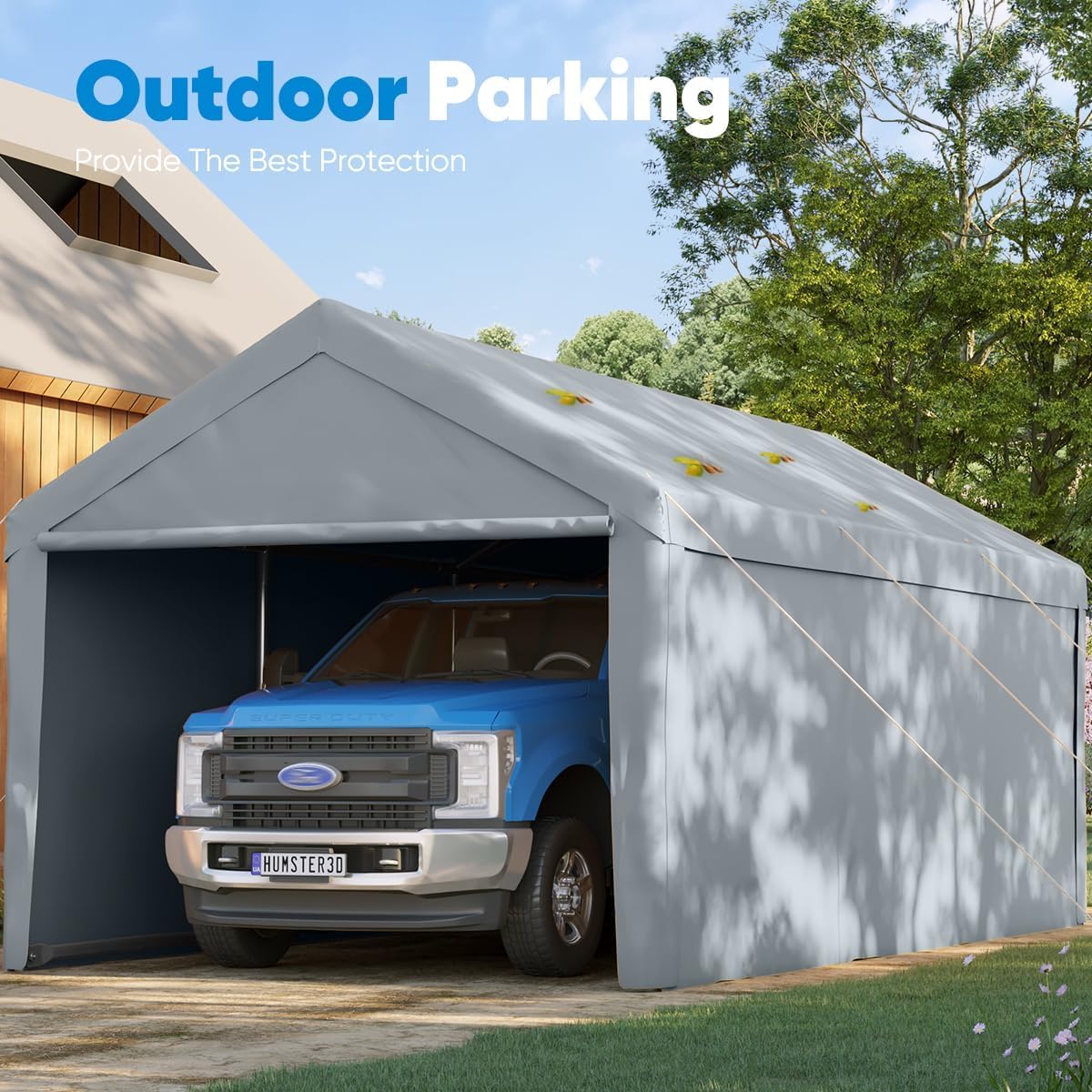 Quictent 10'x20' Heavy Duty Carport Car Canopy Galvanized Steel Shelter Silver Gray J750251