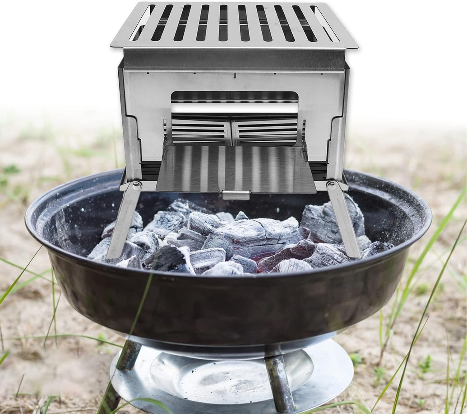 Folding Wood Burning Stove Stainless Steel Portable Camping BBQ Kit E546