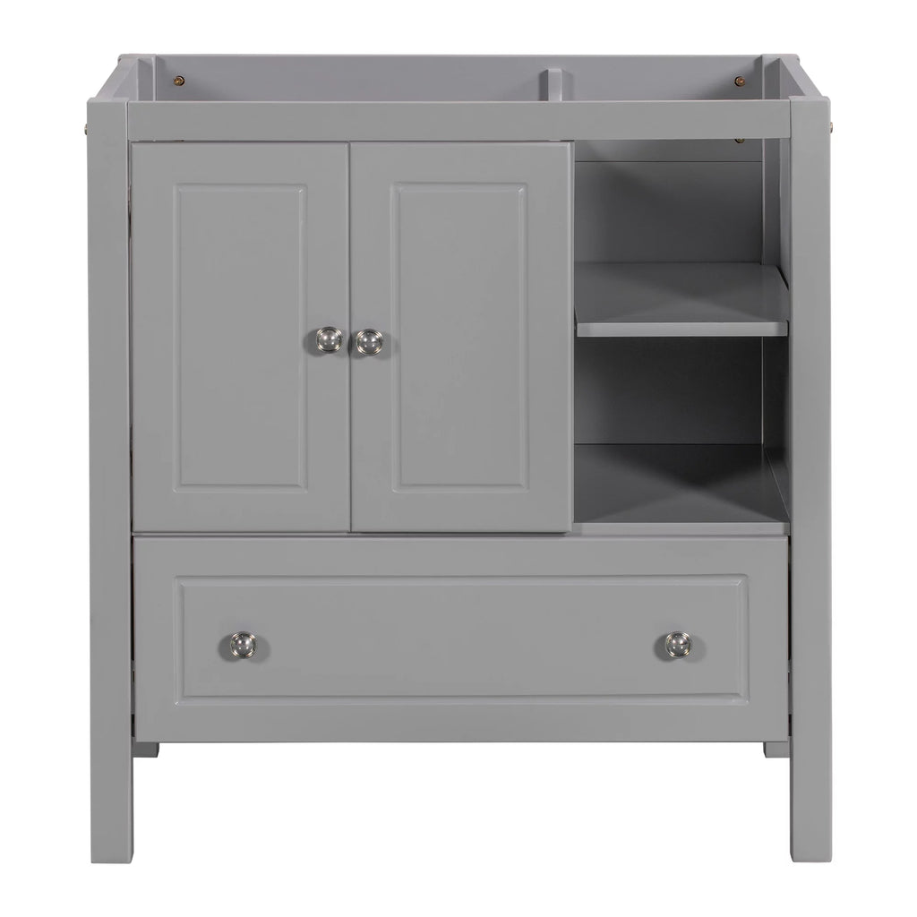 30" Bathroom Vanity Base Only, Solid Wood Frame, Grey P522