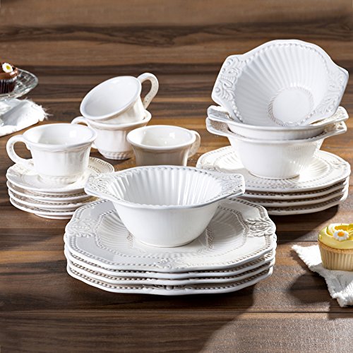 American Atelier 20-Piece Baroque Dinnerware Set, White Y9420