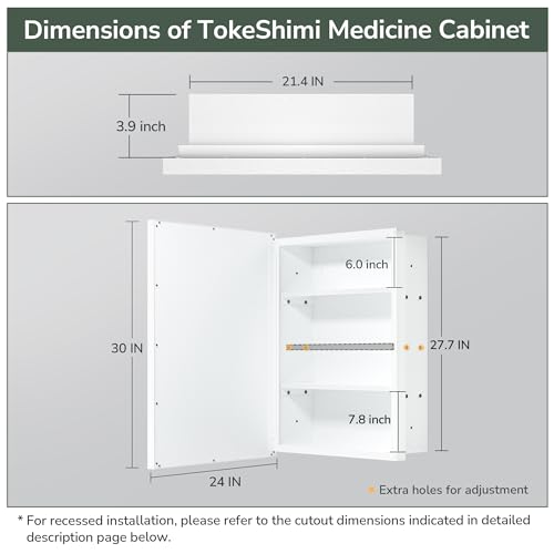TokeShimi Recessed Medicine Cabinet with Mirror, Wall Mounted, Silver 16x24 J35200