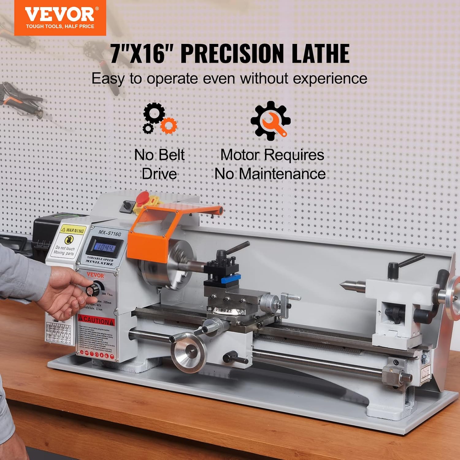 VEVOR Mini Metal Lathe Machine 7 x 16 Inch 800W Benchtop Power Lathe Q32622