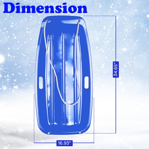 Downhill Sprinter Kids Plastic Toboggan Snow Sled with Pull Rope, Blue J4152