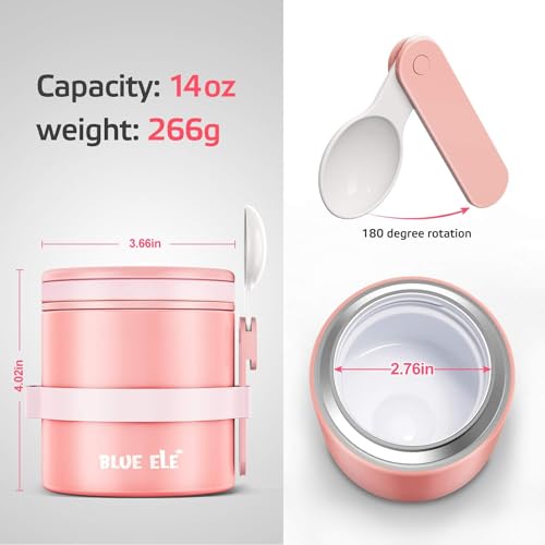 BLUE ELE 13.5oz Vacuum Insulated Thermos Lunch Container with Spoon, Carnation Pink R571160