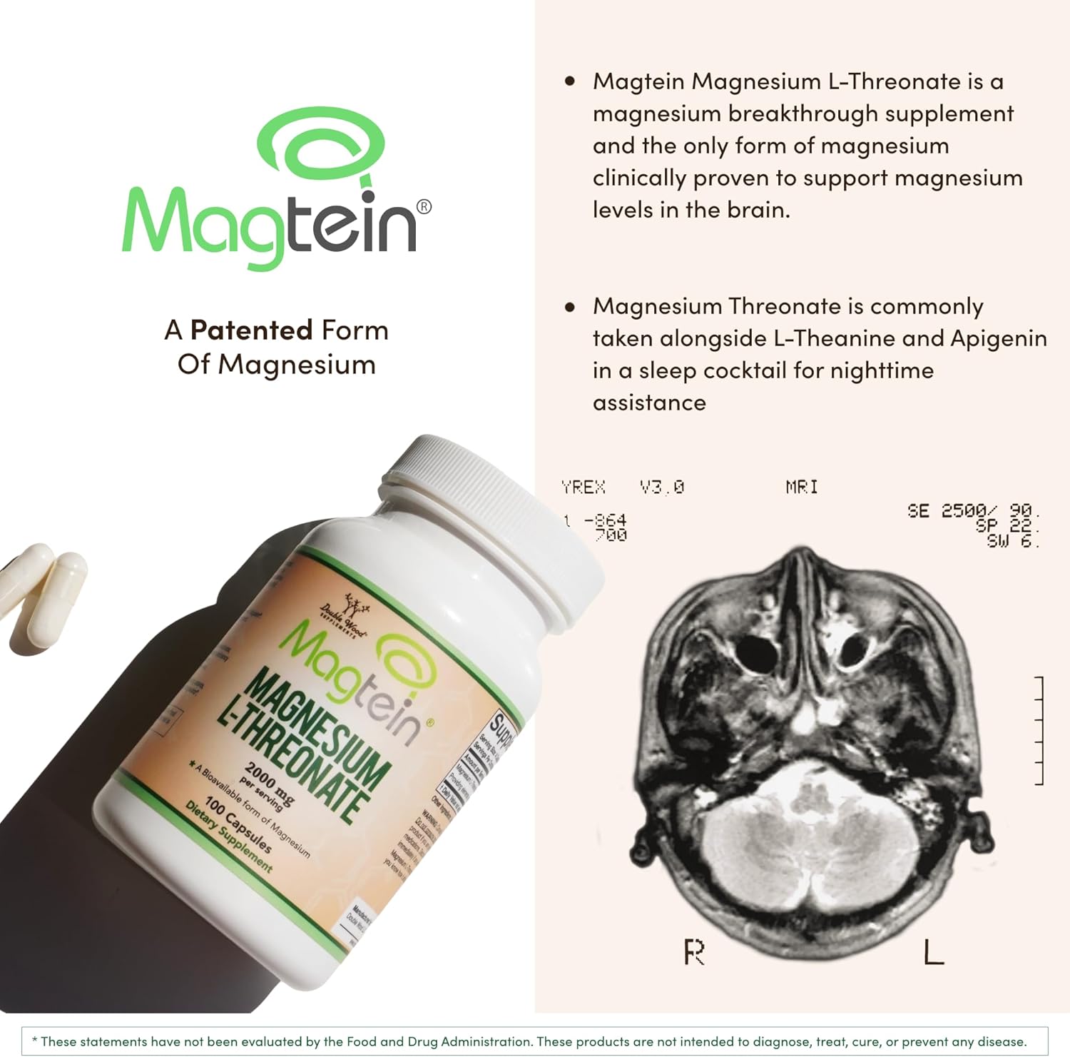 Magnesium L Threonate Capsules (Magtein) – 2,000 mg, 100 Count L455339