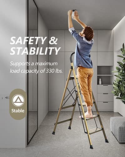 SOLADDER 5 Step Ladder, Folding Aluminum Step Stool, Anti-Slip Pedal, 300 lbs Capacity A315