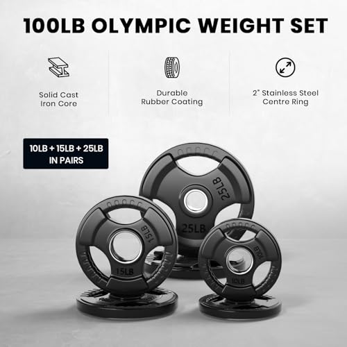 LIONSCOOL 2-Inch Rubber Olympic Grip Weight Plates for Strength Training, Cast Iron, 2.5-45LB Q82099