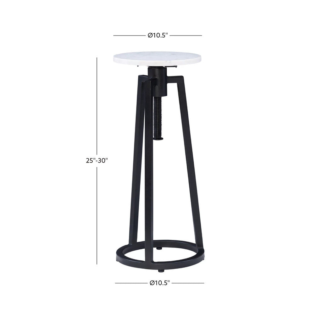 Powell Bowers Round Adjustable Height Drink Table, Black/White Marble R4114