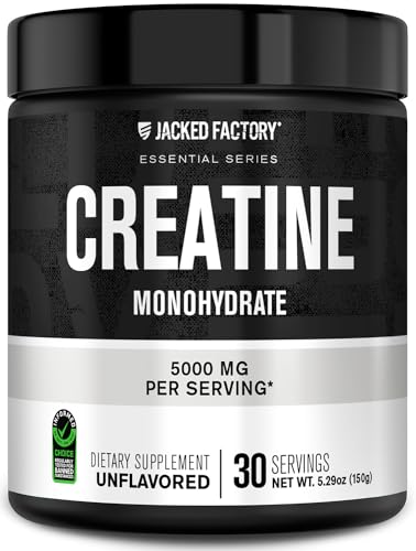 Jacked Factory Creatine Monohydrate Powder 425g - Creatine Supplement for Muscle Growth, Increased Strength, Enhanced Energy Output and Improved Athletic Performance 85 Servings, Unflavored