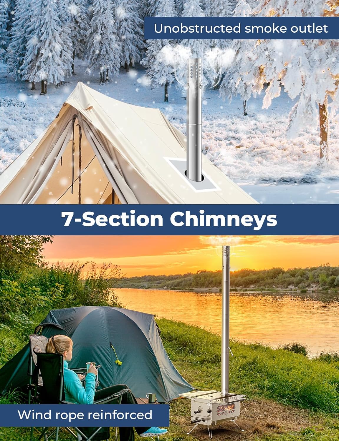 DEERFAMY Portable Stainless Steel Tent Stove with 6 Chimney Pipes M679