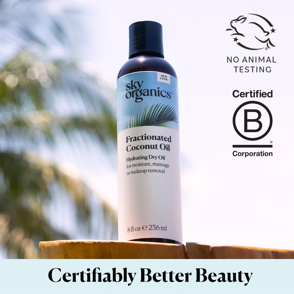 Sky Organics Fractionated Coconut Oil, 100% Pure Cold Pressed Body and Face Oil, 8 fl. Oz D41128