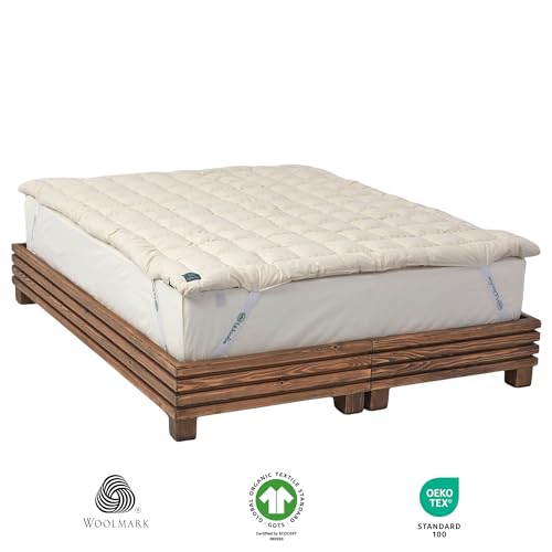 Organic Merino Wool Pillow Top Mattress Topper - Queen, 2", Handmade, Non-Toxic T7309