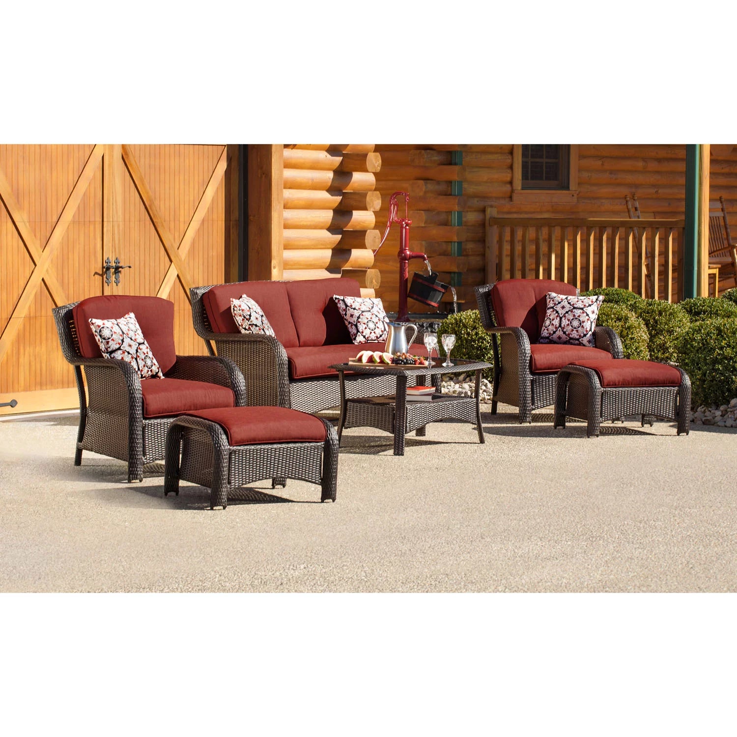 Hanover Strathmere 6-Piece Wicker Outdoor Conversation Set, Crimson Red P6254