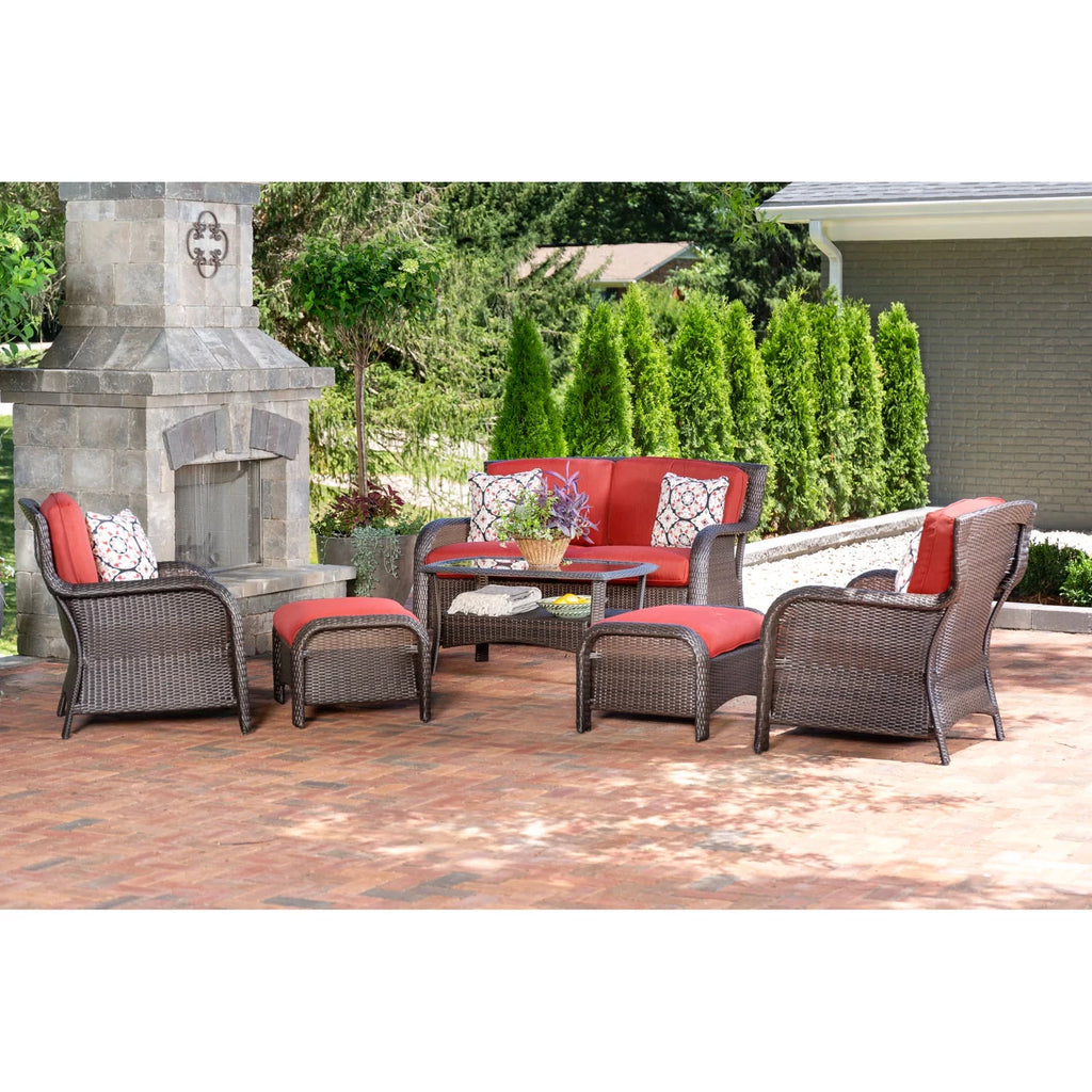 Hanover Strathmere 6-Piece Wicker Outdoor Conversation Set, Crimson Red P6254