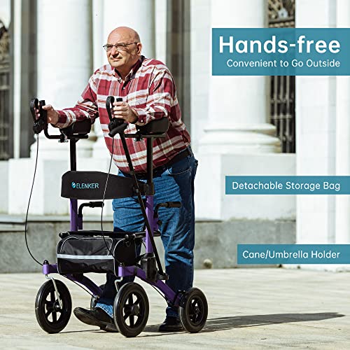 ELENKER All-Terrain Upright Rollator Walker with 12" Front Wheels, Compact Folding J164