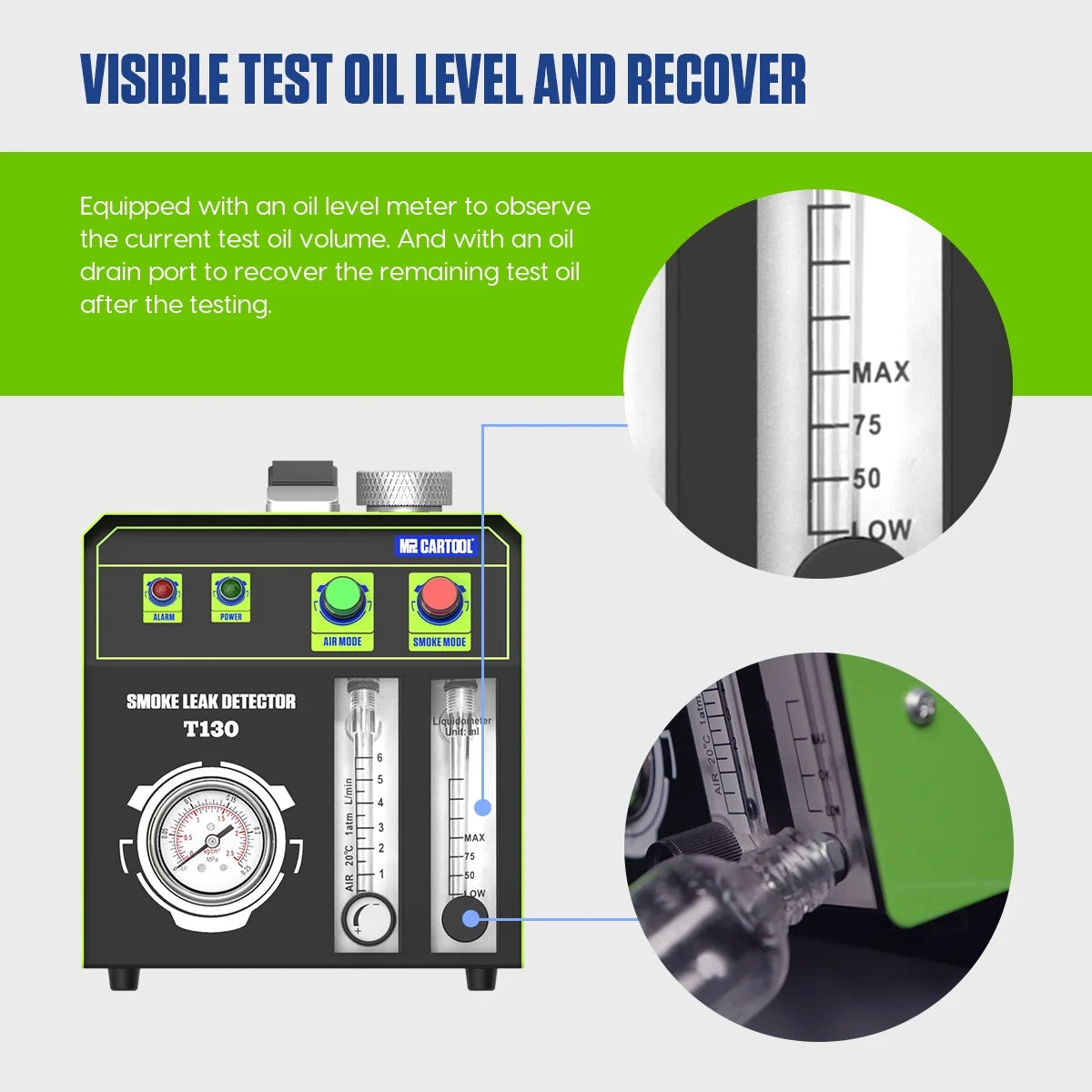 T130 Auto Smoke Leak Detector EVAP Vacuum Smoke Machine Vehicle Diagnostic Tool V93718