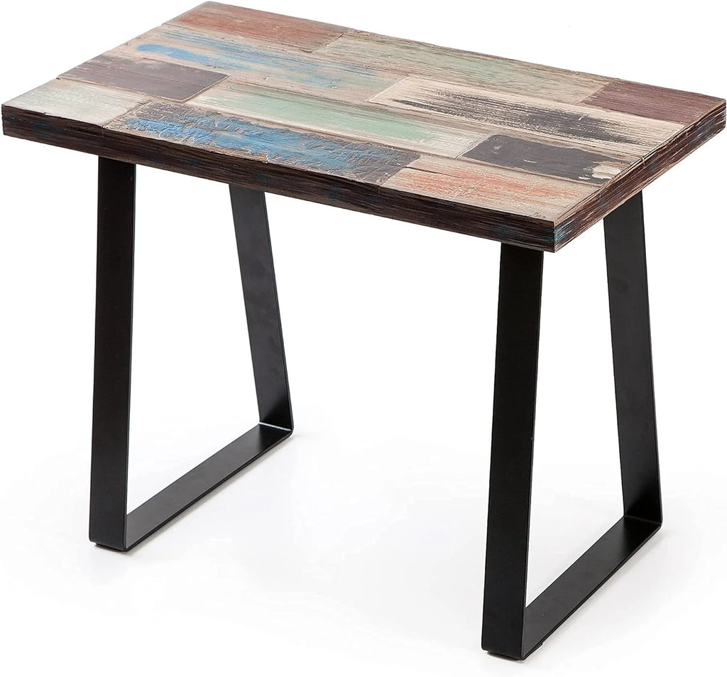 Reclaimed Wood End Table Bedroom With Flat Iron Legs, Small Rectangular Side Tables For Living Room Entryway Bench 13" X 22" X 16.5" Heigh, Brick Rectangle