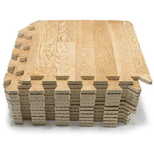 Sorbus Wood Floor Mats Foam Interlocking Wood Tiles 16 Sq Ft Gray M2382
