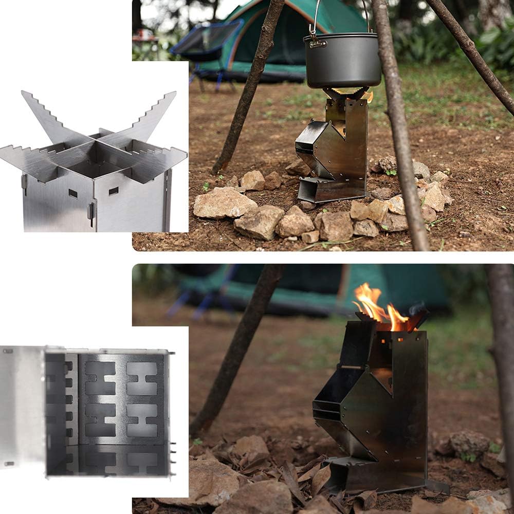 Lixada Camping Rocket Stove Portable Stainless Steel Wood Burning X1011