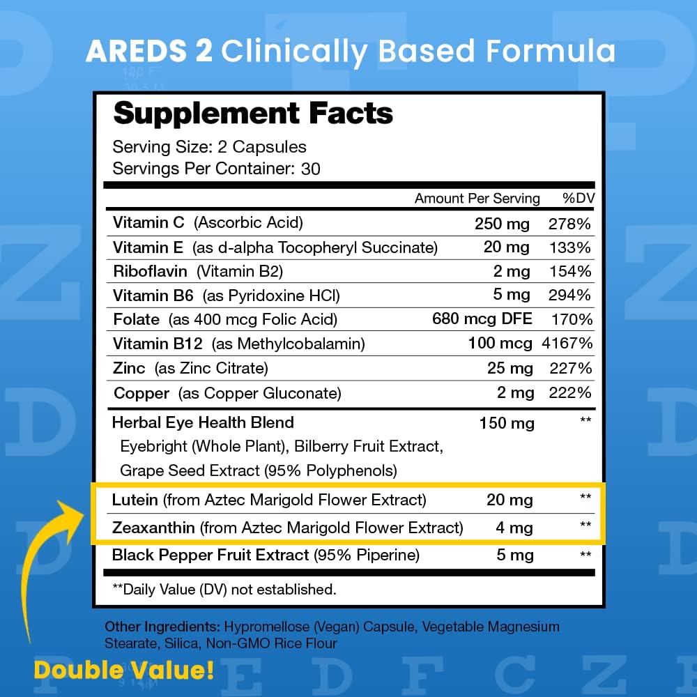 AREDS 2 Eye Support Vitamins with Lutein, Zeaxanthin & Bilberry, 60 Capsules H220