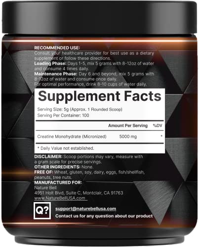 NatureBell 2 Pack Creatine Monohydrate Powder 500g, Unflavored, Micronized V47371