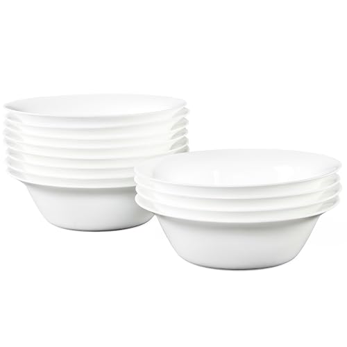 Soup Bowls Set of 8, Tempered Glass White Cereal Bowls, 20 OZ Round Dish Set, Microwave & Dishwasher Safe Glass Bowl Set