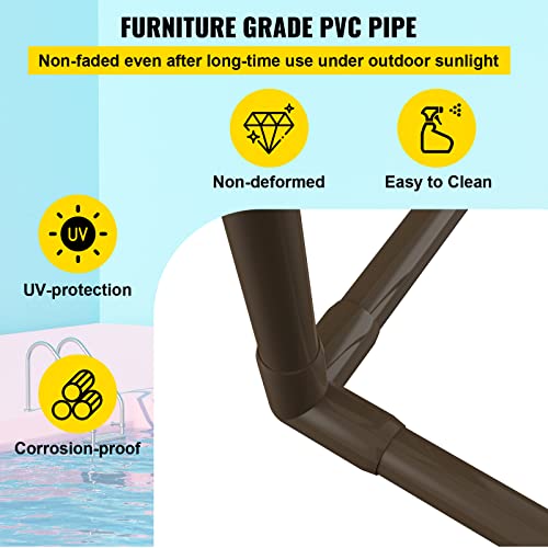VEVOR Pool Towel Rack, 5 Bar, Brown, Freestanding Outdoor PVC, with Towel Clips and Mesh Bag X972199