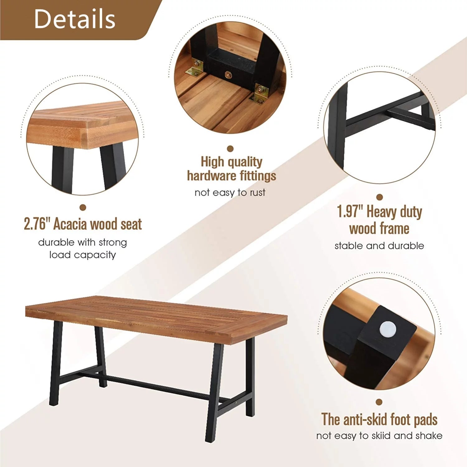 Sophia & William 68"L Acacia Wood Rectangular Dining Table S50267