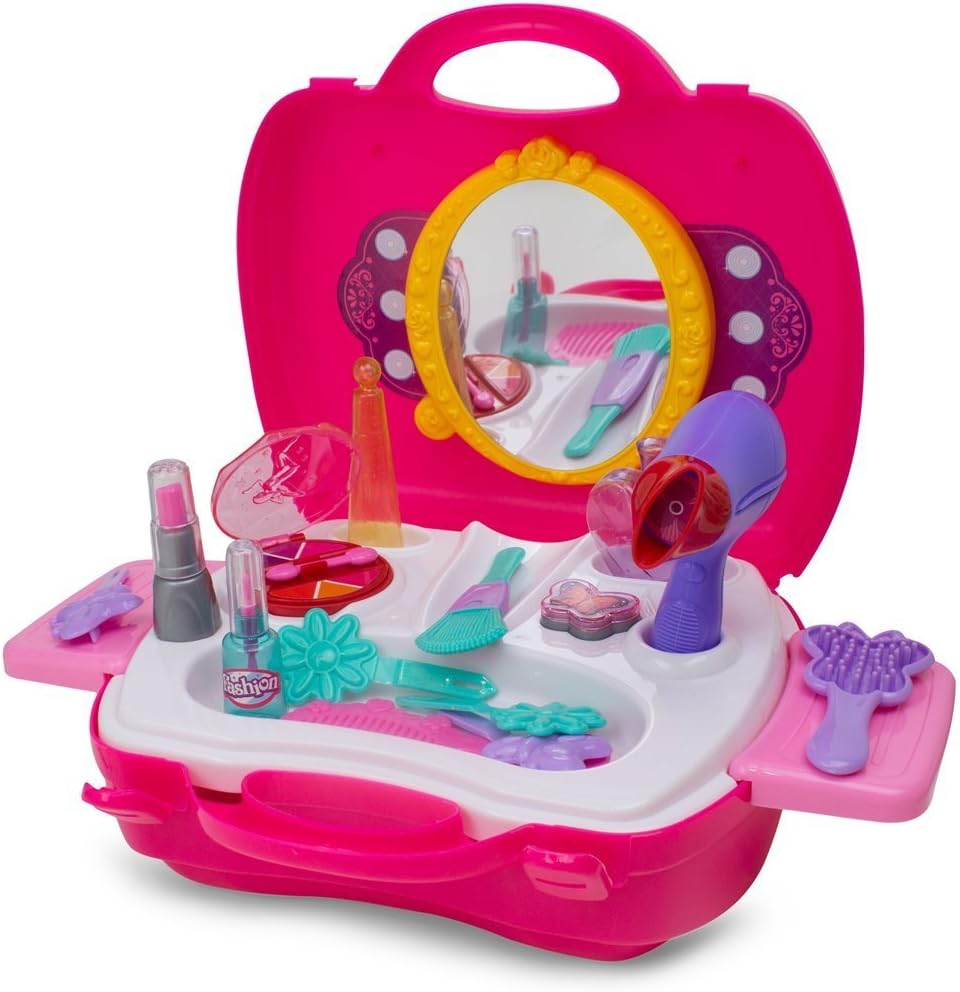 Toysery 21-Piece Pretend Play Makeup Kit for Girls with Vanity Case P608185