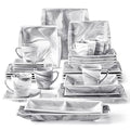 MALACASA Dinnerware Sets, 30 Piece Ivory White Plates and Bowls Sets for 6, Porcelain Square Dinnerware Set with Dinner Plate Set, Soup Bowl, Cup and Saucer, Kitchen Dish Set, Series Elvira