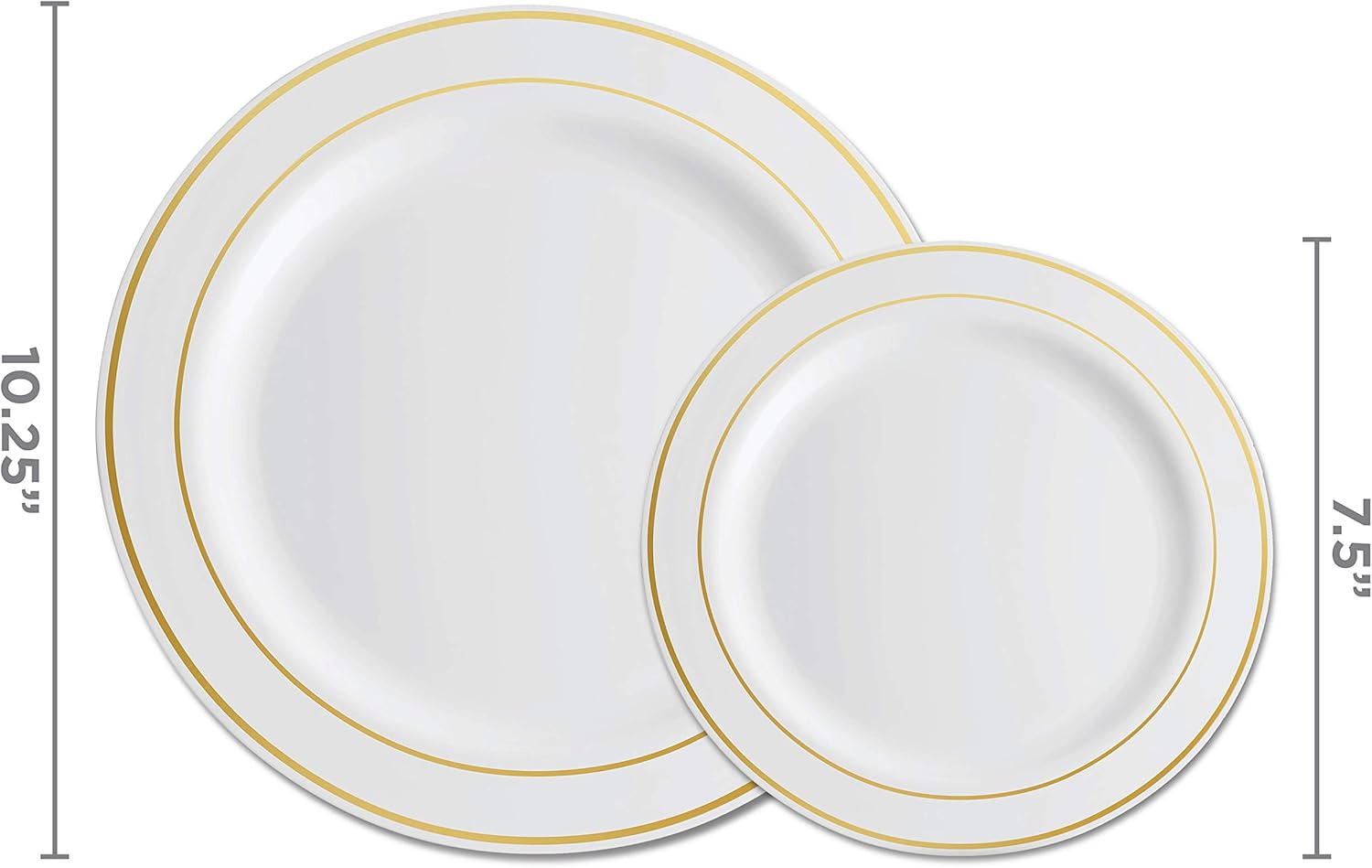 Munfix 100 Piece Plastic Party Plates White Gold Rim, 10.25 Inch Dinner and 7.5 Inch Dessert Plates G138110