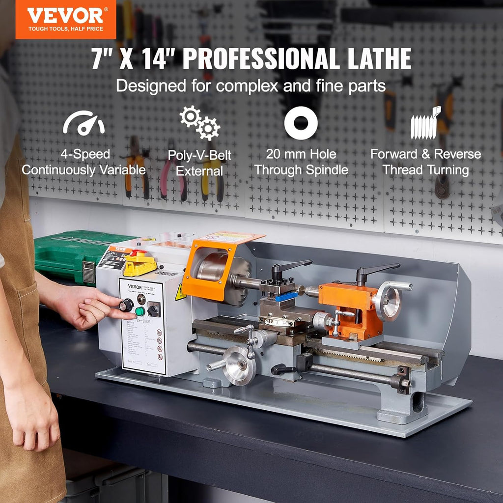 VEVOR Metal Lathe Machine 7 x 13.78 Precision Benchtop Power Lathe S506230