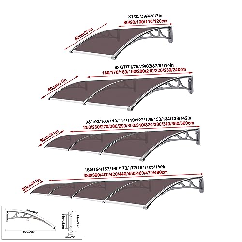UV Rain Snow Protection Front Door Canopy Awning, Brown Polycarbonate, 47"x43" E5352