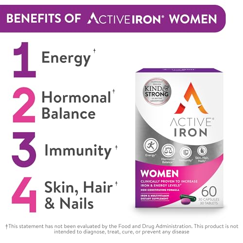 Active Iron for Women, Non-Constipating, 30 Capsules with 30 Multivitamin Tablets U264