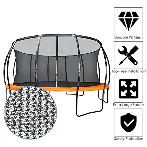 Trampoline Replacement Safety Net for 10-14 ft Round Frames with 8 Curved Poles U31965