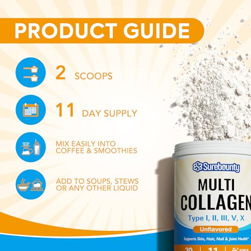 Hydrolyzed Multi Collagen Powder Types I II III V X, Unflavored, 16oz J317371