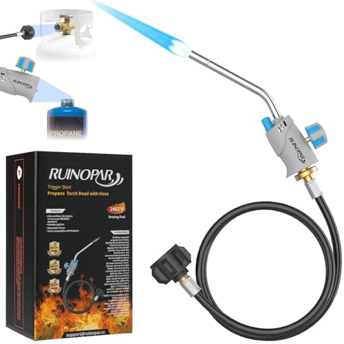 Propane Torch Head with Igniter, Trigger Start Propane Gas Torch Kit with 5FT Hose, Torch with Self Ignition and Flame Adjustable Valve for Soldering, Brazing, Welding, Searing