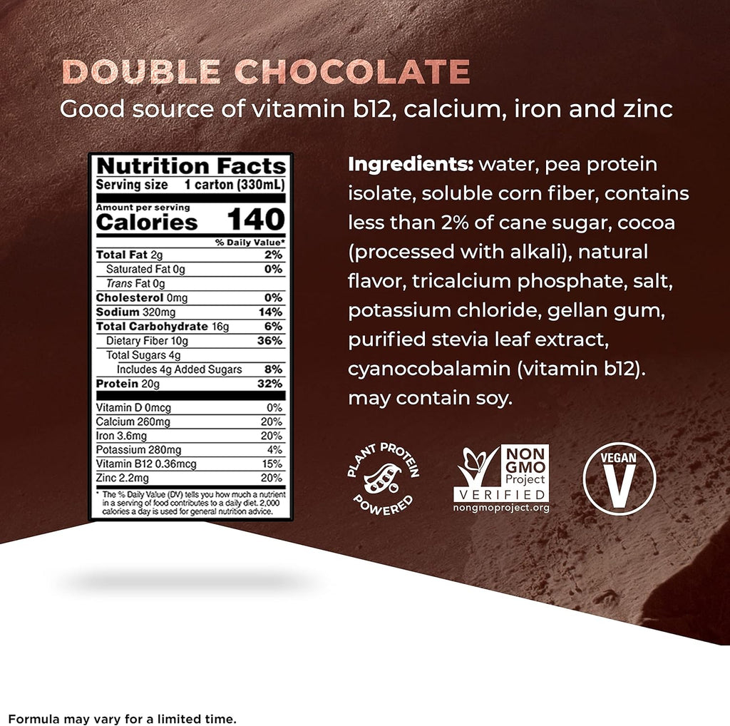 Evolve Plant Based Protein Shake, Double Chocolate, 20g Vegan Protein, 11oz (4 Pack) Z990545