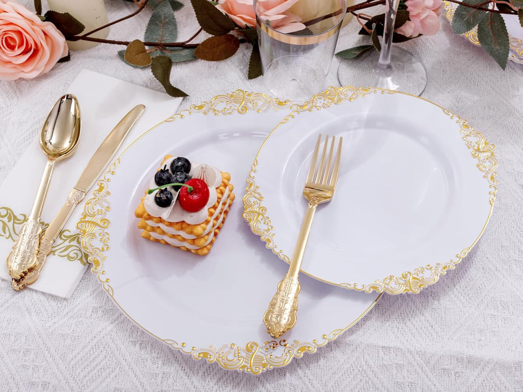 Nervure 350PCS Gold Plastic Dinnerware Set for 50 Guests O829805