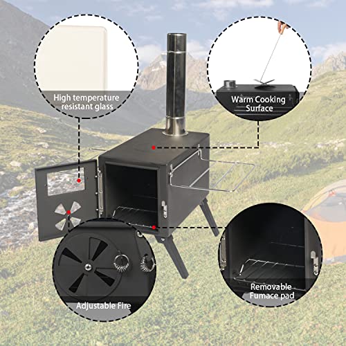 Vikiullf Camping Wood Stove Portable Tent Stove with Pipe Q48244