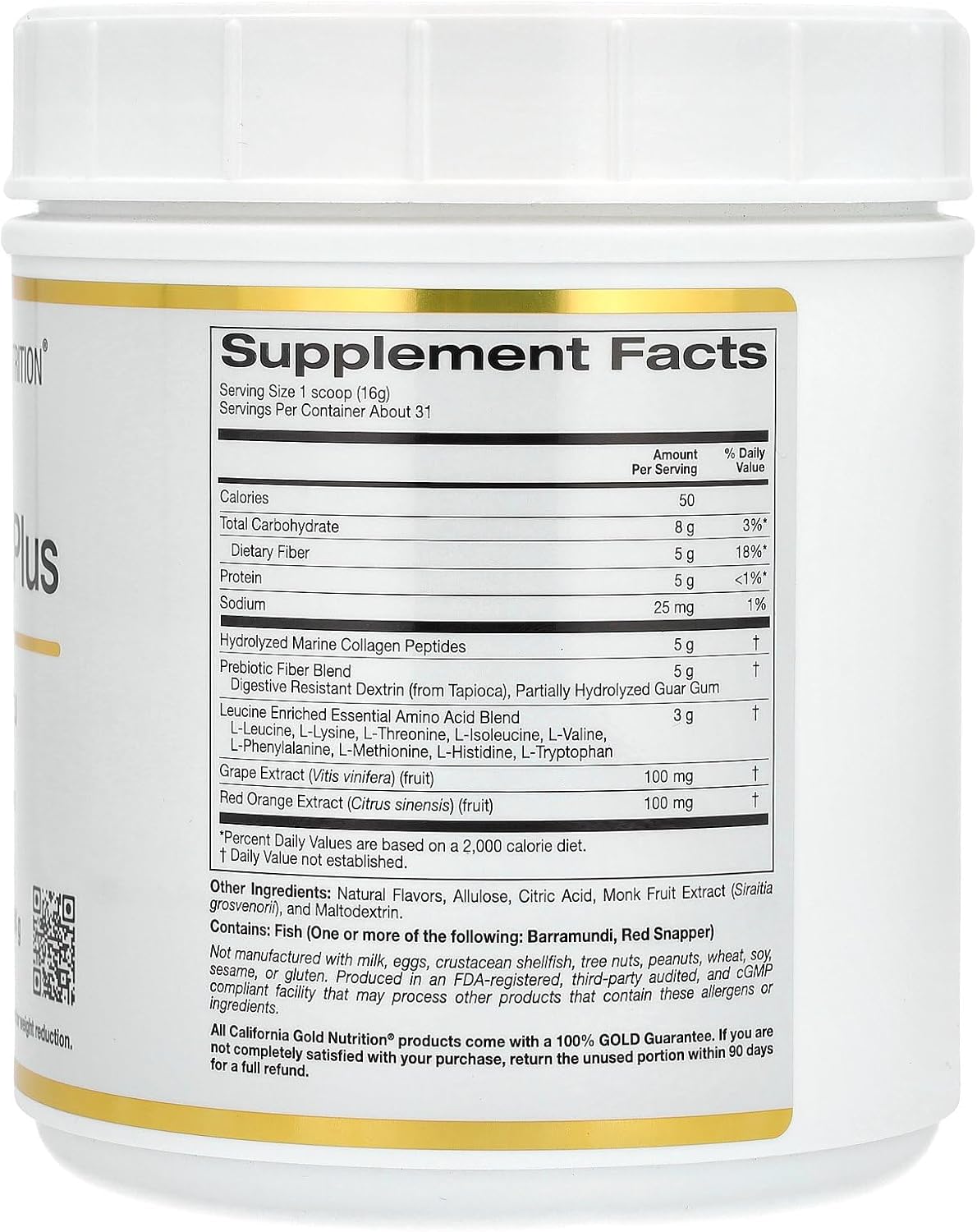 California Gold Nutrition CollagenUp Plus Hydrolyzed Marine Collagen Peptides Watermelon Yuzu 494 g G120