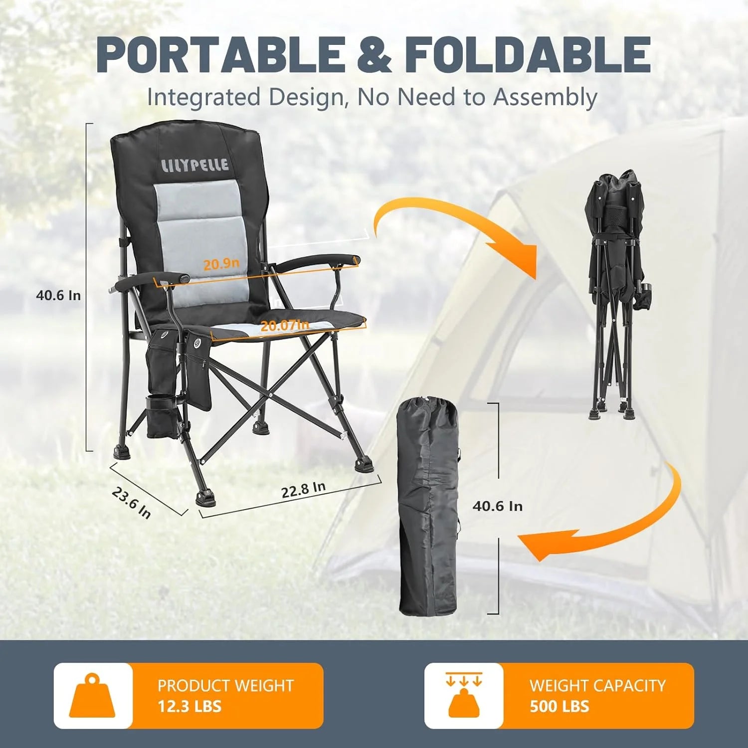 ABORON Heated Camping Chairs, Heavy Duty Folding Chairs for Outdoor, Supports 400 lbs B3131