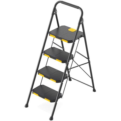KINGRACK 5 Step Ladder with Tool Platform, Folding Steel Handrails, 800 LBS Capacity Y12186