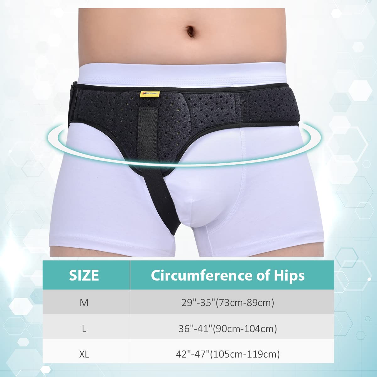 Tenbon Hernia Belt Truss for Men Women Left or Right Side Support with Removable Compression Pads Y3505