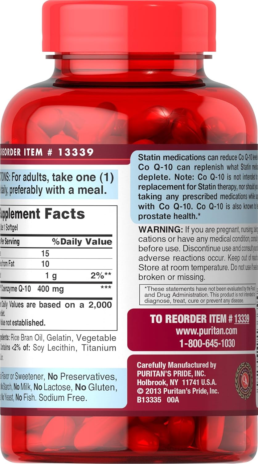 Puritan's Pride Q-Sorb CoQ10 Softgels, 400 mg, 120 Count Z196