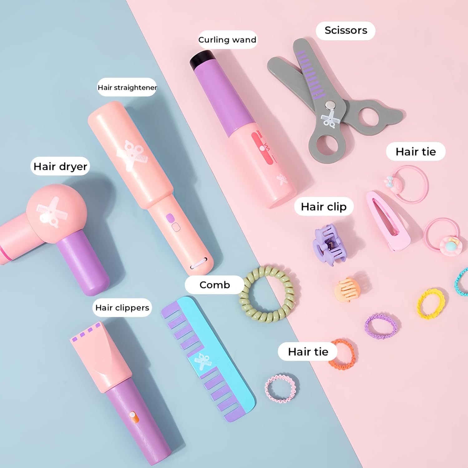Mailuren® Wooden Makeup Toy Set for Girls with Hair Dryer and Styling Accessories A952