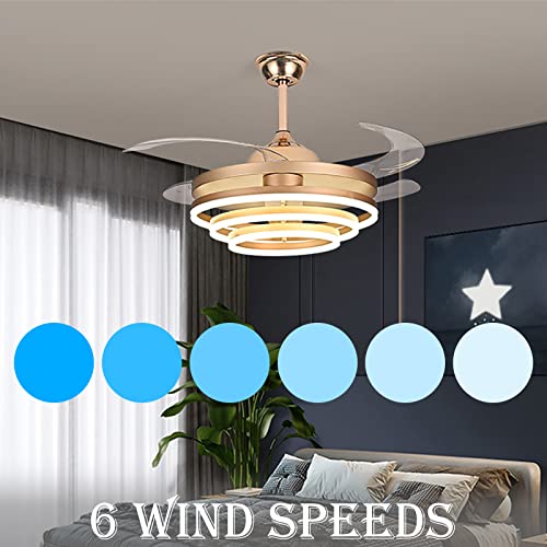 42" Invisible Ceiling Fan Chandelier Light, Modern Remote Control, Gold E3119